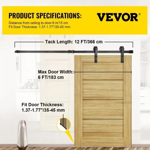 VEVOR Schiebetürbeschlag 366cm Länge Schiebetürsystem aus Kohlenstoffstahl Schiebetüren Komplettset 150kg Tragfähigkeit Laufschienen Set max. 183cm Türbreite Geeignet für Küche Scheunen Ställe – Bild 6