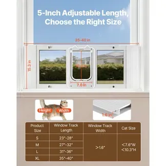 VEVOR Katzenklappe Katzentür Anpassbar an Fensterbreiten (889-1016 mm), Wetterfeste Haustiertür mit 4 sicheren Verriegelungsmodi & Aluminiumrahmen & Hochtransparentem Glas & Magnetverschluss, Weiß VEVOR Katzenklappe Katzentür Anpassbar an Fensterbreiten (889-1016 mm), Wetterfeste Haustiertür mit 4 sicheren Verriegelungsmodi & Aluminiumrahmen & Hochtransparentem Glas & Magnetverschluss, Weiß
