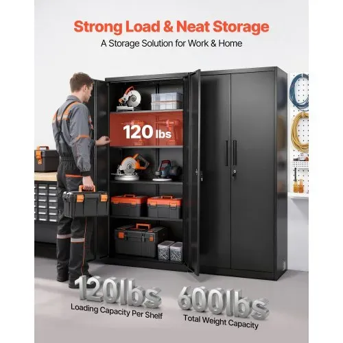 VEVOR Aktenschrank 80x40x175 cm, Abschließbarer Stahl-Mehrzweckschrank mit 4 verstellbaren Einlegeböden, 2 Magnettüren, 2 Schlüsseln & 5 Ebenen, für Lager, Keller, Waschküche, Büro, Schwarz VEVOR Aktenschrank 80x40x175 cm, Abschließbarer Stahl-Mehrzweckschrank mit 4 verstellbaren Einlegeböden, 2 Magnettüren, 2 Schlüsseln & 5 Ebenen, für Lager, Keller, Waschküche, Büro, Schwarz