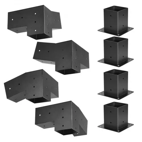 VEVOR Pfosttenverbinder, 3-Wege-Schräghalterung für 92 x 92 mm, Pergola-Halterung aus Karbonstahl mit Schrauben & Pfostensockeln, für Holzpergolen im Freien, Pavillons, Schuppen, 8 Stück – Bild 8