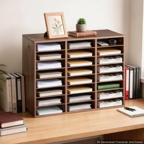 VEVOR Dokumentenablage Holz Schreibtisch Organizer mit 24 Fächern Braun, Ablagefach für Standard-A4-Dokumente Akten & Papiere, mit Verstellbaren Einlegböden für Büro, Zuhause & Klassenzimmer, MDF – Bild 7