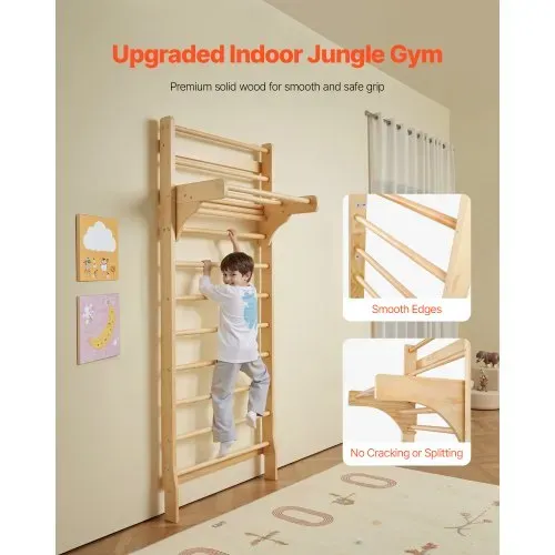 VEVOR schwedisches Leiterwand 10-stufiges Indoor-Klettergerüst aus Massivholz, 100 kg belastbare Indoor-Spielplatz-Kletterleiter Turnreck mit Klimmzugstange – Ideales Geschenk für Kinder VEVOR schwedisches Leiterwand 10-stufiges Indoor-Klettergerüst aus Massivholz, 100 kg belastbare Indoor-Spielplatz-Kletterleiter Turnreck mit Klimmzugstange – Ideales Geschenk für Kinder