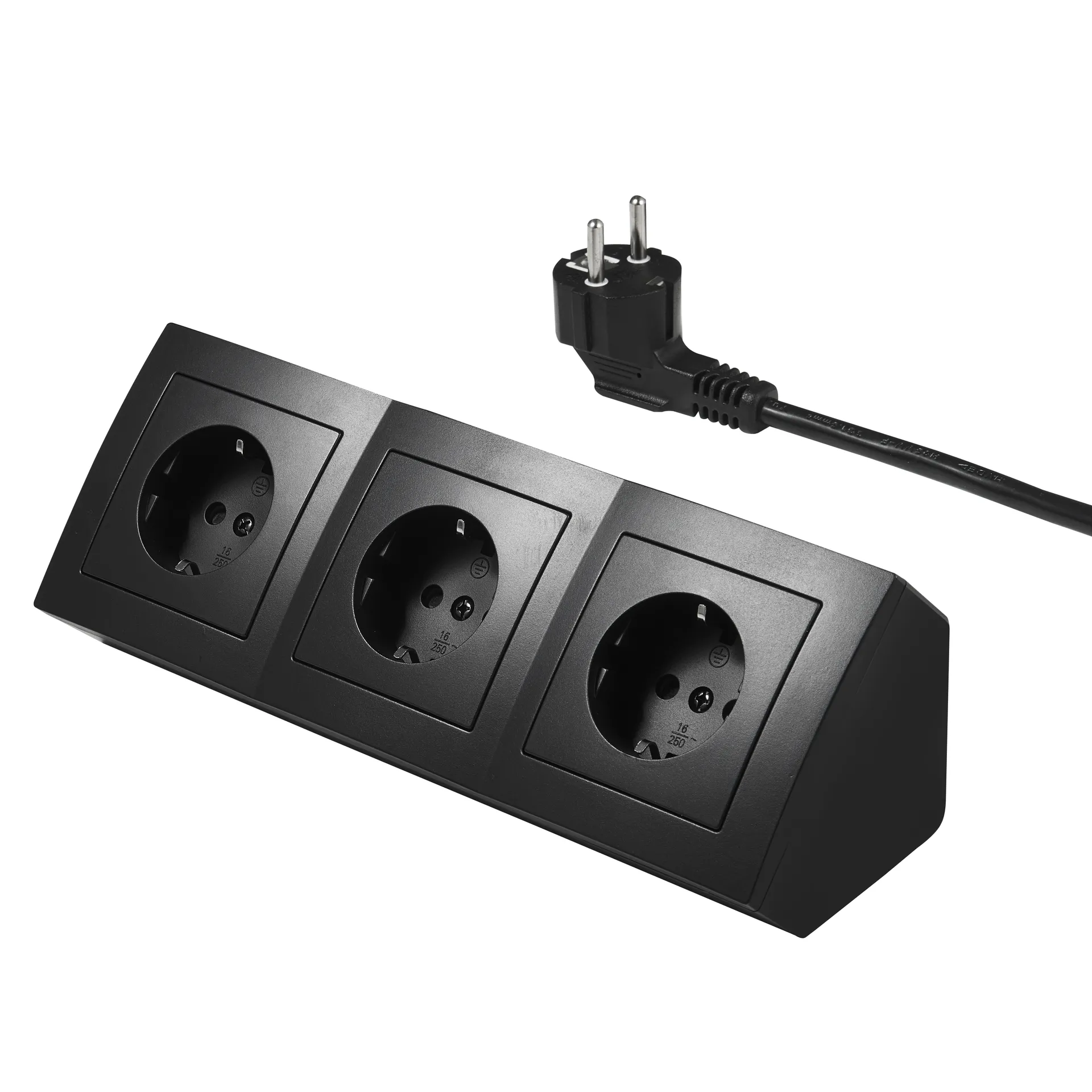 Steckdosenblock McPower ''Flair'' 250V~/16A, schwarz, 3-fach, 2m Kabel+ Stecker – Bild 3