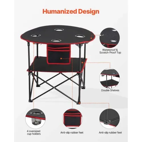 VEVOR Klapptisch Buffettisch tragbarer Allzwecktisch 72 x 72 cm, wasserfester Tisch aus 600D-Oxford-Gewebe mit Tragetasche & 4 Getränkehaltern, Gartentisch Campingtisch für Partys Picknick Schwarz – Bild 5