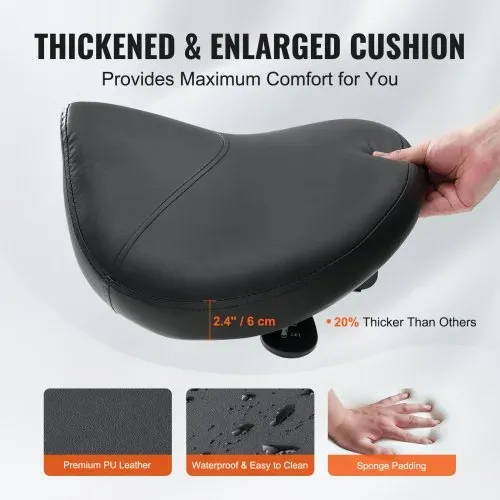 VEVOR Sattelhocker mit Rädern, 181 kg Gewichtskapazität, Ergonomischer Rollsattelhocker, Höhenverstellbar, Verdicktes PU-Leder, Drehsattelhocker, Stuhl für Salon, Spa, Klinik, Schwarz – Bild 2