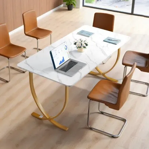 VEVOR Computertisch Bürotisch Schreibtisch (160 x 80 cm Tischplatte), moderner Arbeitstisch mit Metallrahmen & 158 kg Tragkraft für Homeoffice Arbeitszimmer Schlafzimmer Wohnzimmer, Weiß Gold – Bild 7