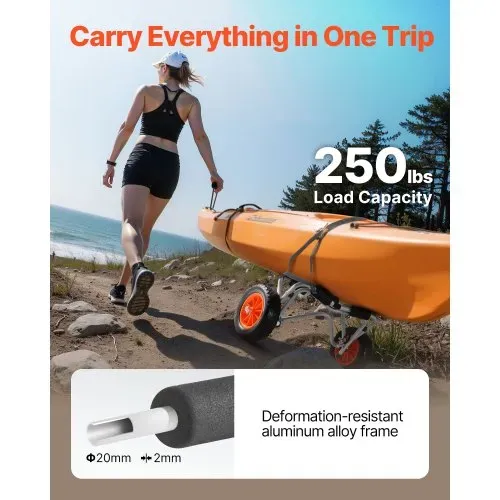 VEVOR Kajakwagen, 113 kg, faltbarer Kanuwagen mit 25,4 cm PU-Reifen & 1 Ratschengurt, Bootswagen zum Transportieren von Kajaks, Kanus, Paddleboards, Jon-Booten, Wassersportgeräte, 70x40x40cm VEVOR Kajakwagen, 113 kg, faltbarer Kanuwagen mit 25,4 cm PU-Reifen & 1 Ratschengurt, Bootswagen zum Transportieren von Kajaks, Kanus, Paddleboards, Jon-Booten, Wassersportgeräte, 70x40x40cm