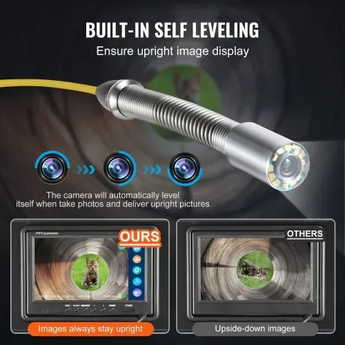 VEVOR Kanalkamera 70 m, selbstnivellierende Rohrinspektionskamera mit 512-Hz-Sender, Entfernungszähler, 9-Zoll-Bildschirm, 1080P HD-Rohrkamera mit 12 LEDs und 32-GB-Karte für Kanalrohre, Endoskop – Bild 2