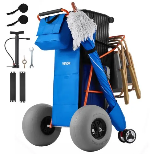 VEVOR Strandwagen mit Ballonreifen (12 Zoll), Faltbarer Strandtrolley mit Isoliertasche & Schirmhalter, Handwagen (75 kg Belastbar) für bis zu 4 Strandstühle, Strandkarre Ideal für Camping und Angeln VEVOR Strandwagen mit Ballonreifen (12 Zoll), Faltbarer Strandtrolley mit Isoliertasche & Schirmhalter, Handwagen (75 kg Belastbar) für bis zu 4 Strandstühle, Strandkarre Ideal für Camping und Angeln