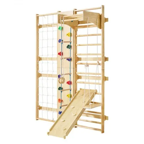 VEVOR schwedische Leiterwand 9 in 1 12-stufiges Kletterspielzeug aus Massivholz 100 kg belastbares Indoor-Klettergerüst mit Kletterwand Turnringen Klimmzugstange Rutsche Schaukel – Bild 10