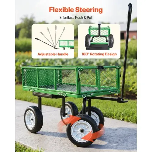 VEVOR Bollerwagen 226,8 kg Tragkraft, Gartenwagen mit Sitz & PU-Rädern, Transportwagen mit Werkzeugablage & Verstellbarem Griff, Gerätewagen für Rasen, Terrasse, Garten & Grünflächen, – Bild 5