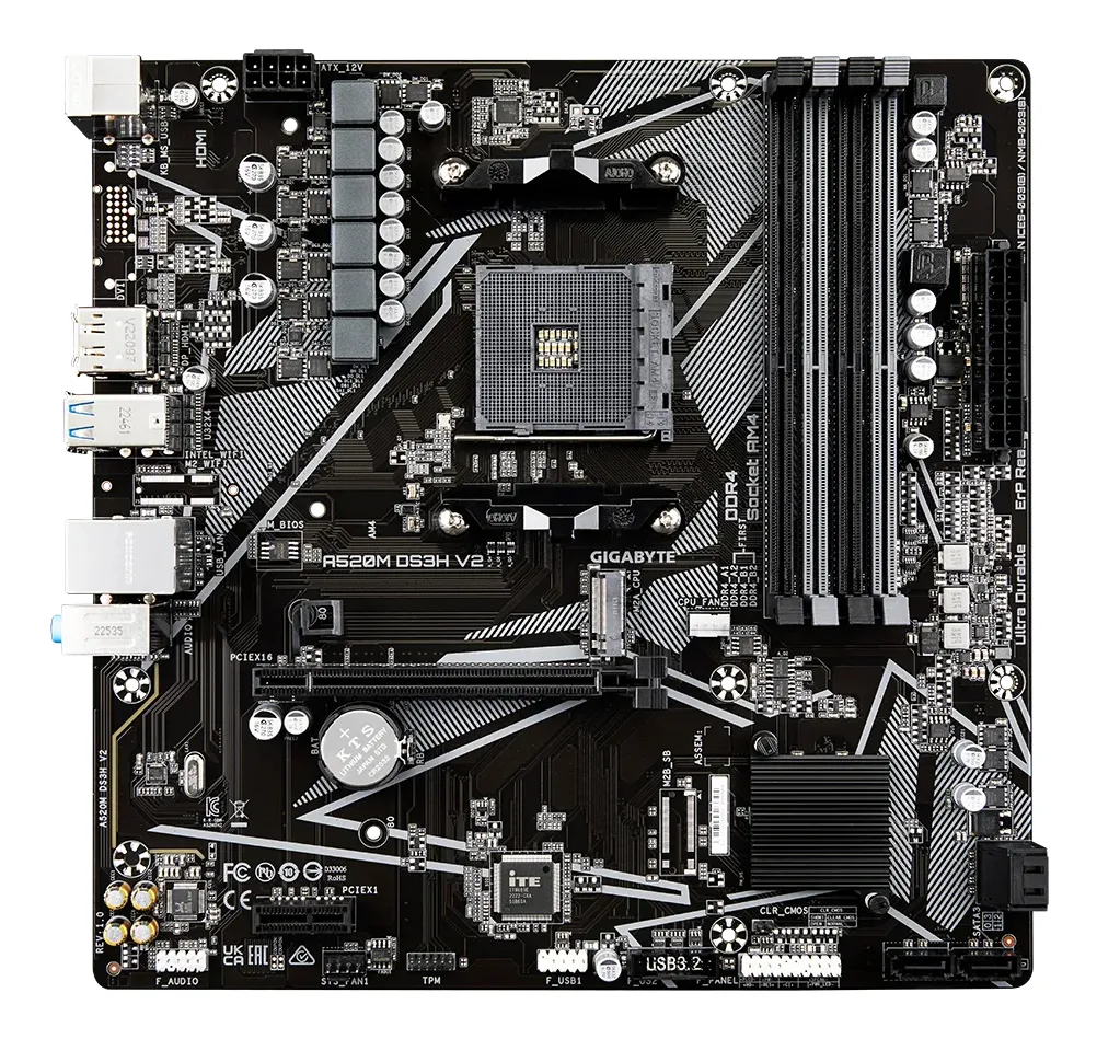 GIGABYTE A520M DS3H V2 Mainboard - Unterstützt AMD Ryzen 5000 Serie AM4 CPUs, bis zu 4733 MHz DDR4 (OC), PCIe 3.0 x16, GbE LAN, USB 3.2 Gen 1 – Bild 4