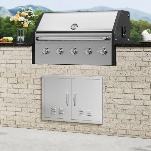 VEVOR Grill-Zugangstür, 762 x 533 mm, Doppelte Außenküchentür, Flächenbündig Montierte Edelstahltür, Vertikale Wandtür mit Griffen und Lüftungsschlitzen, für Grillinsel, Grillstation, Außenschrank – Bild 7