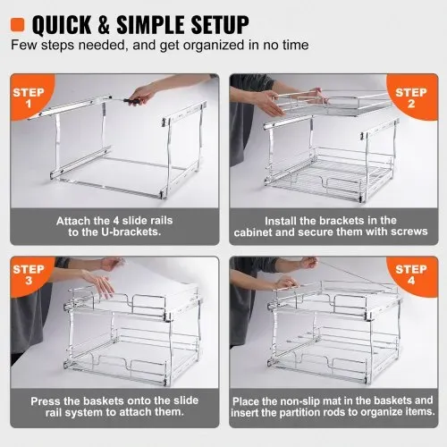 VEVOR ausziehbares Gewürzregal (539x399x81 mm) Spülschrankregal Küchenschrank, Schiebeschublade Waschbecken Gewürzregal Schrank Organizer Unterschrankregal 461x569x483 mm (Installationsgröße) – Bild 4