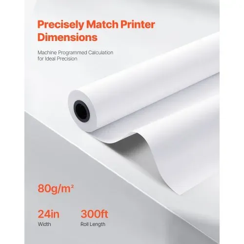 VEVOR Breitformatpapier Papierrollen 609,6 mm (B) / 91,4 m (L), 2 Rollen 20 lb Plotterpapierrollen ideal für CAD-Zeichnungen technische Pläne GIS-Karten Architekturentwürfe Plotterpapier – Bild 2