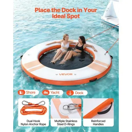 VEVOR Aufblasbares Schwimmdock, φ2,44 m, Schwimmplattform mit Rutschfester Oberfläche, Tragetasche & Abnehmbarer Leiter, Schwimmende Insel, Wasserplattform für Pool, Strand & Meer, Orange – Bild 3