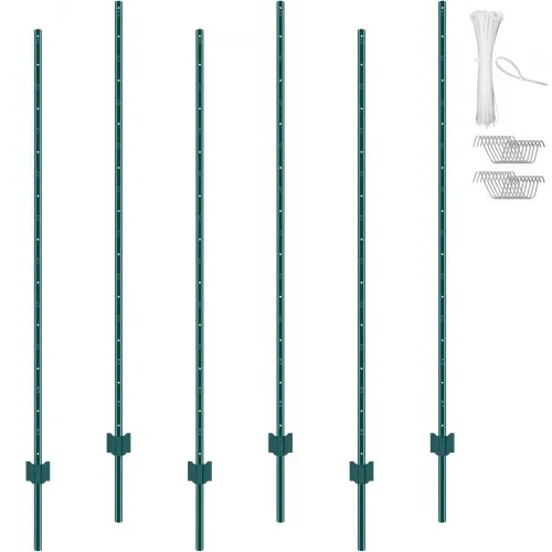 VEVOR 6 Fuß Zaunpfosten, 6er-Pack T-Pfosten Hochleistungs-Zaunpfosten aus Metall, stabile Zaunpfähle aus Stahl für Gartenhof, Rasen, Bauernhöfe und Maschendrahtzäune im Freien, grün VEVOR 6 Fuß Zaunpfosten, 6er-Pack T-Pfosten Hochleistungs-Zaunpfosten aus Metall, stabile Zaunpfähle aus Stahl für Gartenhof, Rasen, Bauernhöfe und Maschendrahtzäune im Freien, grün