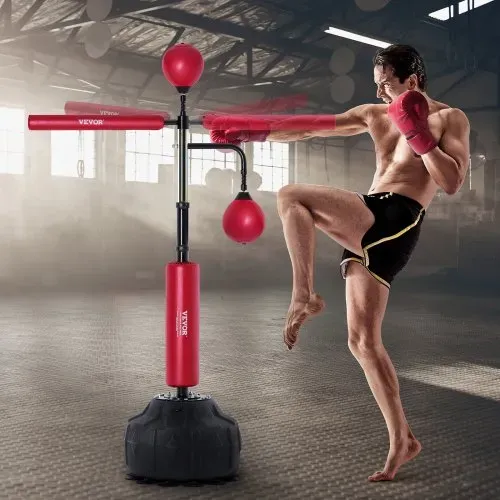 VEVOR Box-Speed-Trainer, Boxsack mit Ständer, Reflex-Boxsack für Jugendliche & Erwachsene, Höhenverstellbares Freistehendes Schlagsack-Set mit Handschuhen, Workout-Speed-Bag für Training Rot – Bild 7