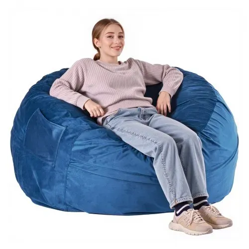 VEVOR runder Sitzsack Sitzkissen Bean Bag Erwachsene (1168 x 1168 x 635 mm) mit abnehmbarem & waschbarem Bezug, gefüllt mit niederländischem Samt & hochdichtem Schaumstoff, für Schlafzimmer Blau – Bild 8