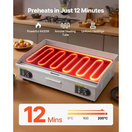 VEVOR Gewerbliche Elektrische Grillplatte 4400 W, Tischgrillplatte 725x400 mm Grillfläche, 50–300 °C Elektrogrill mit 2 Spateln & 2 Bürsten & 4 Fußpolstern, für Steaks Pfannkuchen Pizza, Ohne Stecker – Bild 2