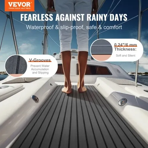 VEVOR Bootsbodenbelag, Bootsdeck aus EVA-Schaum, 2400 x 450 x 6 mm, rutschfester, selbstklebender Bodenbelag, 10800 cm² großer Marineteppich für Boote, Yachten, Pontons, Kajakdecks VEVOR Bootsbodenbelag, Bootsdeck aus EVA-Schaum, 2400 x 450 x 6 mm, rutschfester, selbstklebender Bodenbelag, 10800 cm² großer Marineteppich für Boote, Yachten, Pontons, Kajakdecks