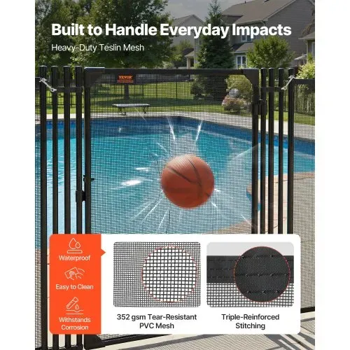 VEVOR Poolzaun Tor 1,2x0,75 m, Tür für Poolschutzzaun Kinderschutzzaun, Sicherheitstor-Set mit Metallriegel, 352 g/m² Teslin-PVC-Gewebe, Rundrohr, Abschließbar, für Schwimmbecken, Schwarz – Bild 3