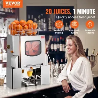 VEVOR Kommerzielle Orangenpresse Automatischer 120-W-Entsafter, Edelstahl-Orangenpresse für 20 Orangen pro Minute, mit Herausziehbarer Filterbox, Edelstahl Abdeckung Zitruspresse Saftpresse Elektrisch VEVOR Kommerzielle Orangenpresse Automatischer 120-W-Entsafter, Edelstahl-Orangenpresse für 20 Orangen pro Minute, mit Herausziehbarer Filterbox, Edelstahl Abdeckung Zitruspresse Saftpresse Elektrisch