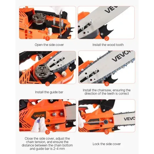 VEVOR 25-cc-Benzin-Kettensäge, Motorsäge 305 mm, 1,02-PS-Säge mit rutschfestem Griff, zwei Kraftstofftanks und Not-Aus-Funktion, max. 12000 U/min, zum Holzfällen, Baumbeschneiden und Roden – Bild 5
