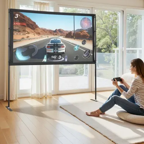 VEVOR Projektionsleinwand (80 Zoll) mit 160° Weitwinkel & Ständer, Beamerleinwand für Projektor innen & außen 16:9 4K HD, tragbare Filmleinwand mit Tragetasche für Heimkino Büro Präsentation – Bild 7