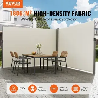 VEVOR Seitenmarkise 200 x 600 cm Seitenwandmarkise aus 180 g/m² Polyestergewebe mit PU-Beschichtung Markise einziehbarer Griff mit Federmechanismus Sichtschutz Blickschutz für Balkone Innenhöfe Beige VEVOR Seitenmarkise 200 x 600 cm Seitenwandmarkise aus 180 g/m² Polyestergewebe mit PU-Beschichtung Markise einziehbarer Griff mit Federmechanismus Sichtschutz Blickschutz für Balkone Innenhöfe Beige