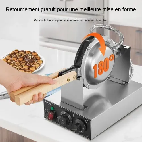 VEVOR kommerzieller Bubble-Waffelmaker Eierpfannkuchenmaschine 1400 W, Waffel Maker aus Edelstahl mit antihaftbeschichteter Backfläche, Temperatur- und Zeitregelung, für Restaurant Bäckerei Snackbar – Bild 2