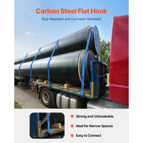 VEVOR Windengurte, 4" x 30', 6000 lbs Tragfähigkeit, 18000 lbs Bruchfestigkeit, LKW-Gurte mit flachem Haken, für Anhänger, Bauernhöfe, Rettungen, Baumschoner, blau (10er-Pack) – Bild 3