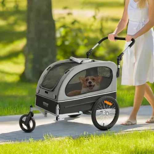 VEVOR Hundeanhänger 40 kg 2in1 Fahrradanhänger Kohlenstoffstahl + 600D Oxford-Gewebe + PP faltbar 1470 x 720 x 780 mm als Anhänger 1530 x 720 x 825 mm als Kinderwagen Hundebuggy Jogger Anhänger – Bild 7