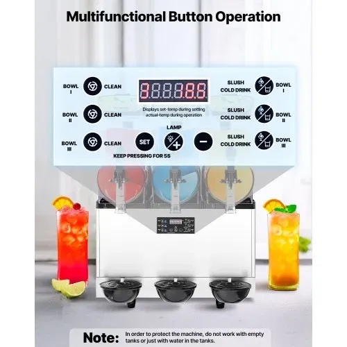 VEVOR kommerzieller Frozen Drink Maker, 15 L x 3 Slush-Maschine mit drei Tanks, 180 Tassen Margarita-Smoothie-Maschine aus Edelstahl, Slush-Maker für Zuhause Partys Restaurants Cafés Bars – Bild 3