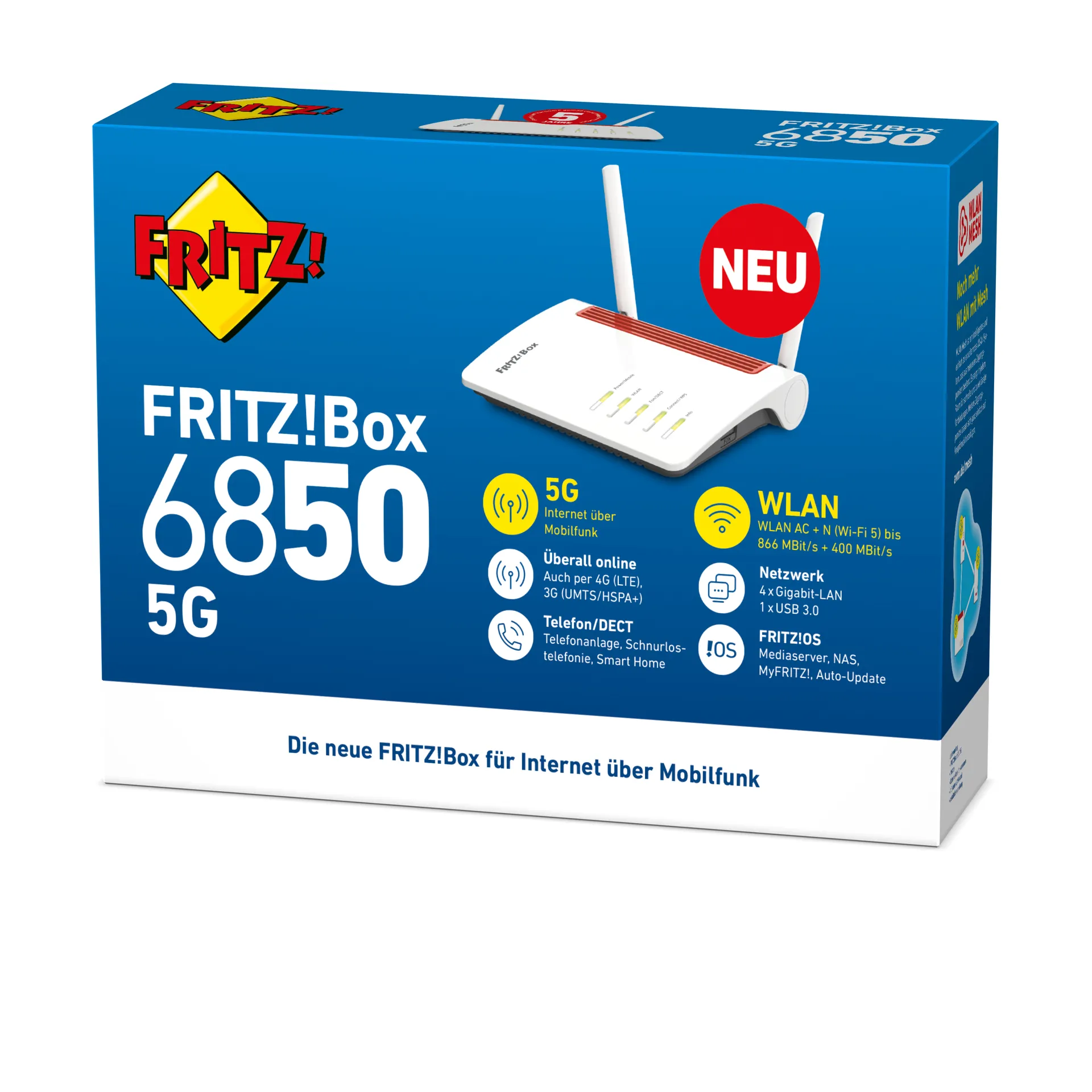 Box FRITZ! 6850 5G WLAN-Router Gigabit Ethernet Dual-Band (2,4 GHz/5 GHz) Schwarz, Rot, Weiß – Bild 4