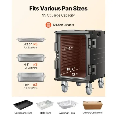 VEVOR Isolierter Speisenbehälterträger Warmhaltebox für Gastronomie 90 L, Speisenbehälter mit Schnalle, rollbarer Speisenbehälterträger, Lebensmitteltransportbox für Restaurant Kantine schwraz – Bild 3