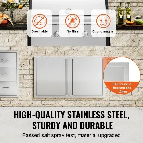 VEVOR Grill-Zugangstür, 914 x 534 mm, Doppelte Außenküchentür, Flächenbündig Montierte Edelstahltür, Vertikale Wandtür mit Versenkbaren Griffen, für Grillinsel, Grillstation, Außenschrank – Bild 2