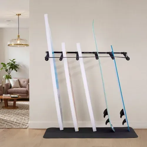 VEVOR Surfbrett-Wandhalterung (5 Ebenen) vertikales Surfbrett-Rack Aufhänger zur Aufbewahrung & Präsentation, verstellbarer Organizer für Kiteboards Shortboards Skier Snowboards Schwarz – Bild 7