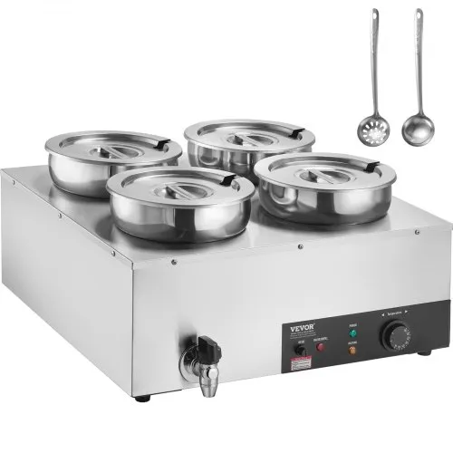 VEVOR elektrischer Suppenwärmer Speisenwärmer 4 x 7,4 Qt, kommerzieller Speisenwärmer 1500 W, einstellbare Temperatur von 30–85 °C, mit Trockenbrandschutz und Reset-Taste, für Restaurant, Buffet VEVOR elektrischer Suppenwärmer Speisenwärmer 4 x 7,4 Qt, kommerzieller Speisenwärmer 1500 W, einstellbare Temperatur von 30–85 °C, mit Trockenbrandschutz und Reset-Taste, für Restaurant, Buffet