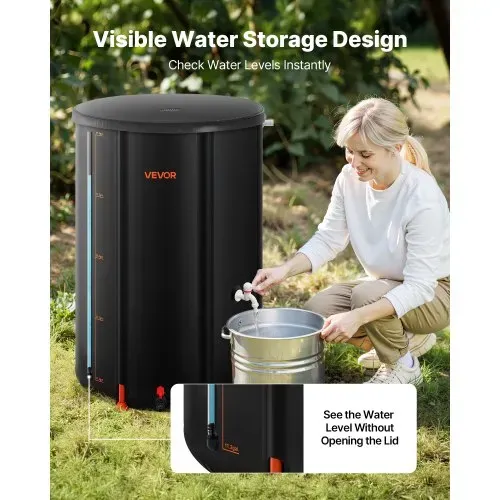VEVOR Regentonne faltbar, 380 L tragbares Regenfass, Regenwassertank, 1000D PVC-Regenwassersammelsystem, Wassertank, Regenwassertonne mit Zapfhahn und Überlaufset, Schwarz – Bild 5