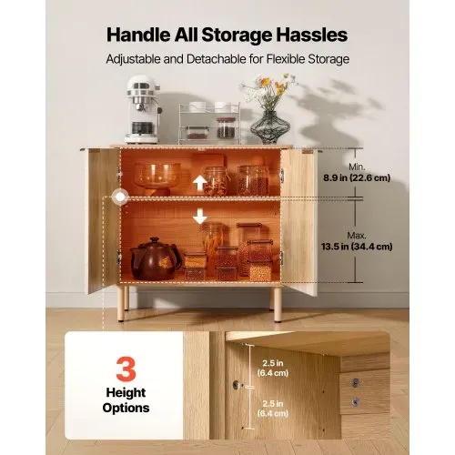 VEVOR Sideboard Küchenschrank mit 2 Ablageflächen, Buffetschrank im mittelalterlichen Stil für Wohnzimmer Eingangsbereich Küche, Aufbewahrungsschrank 80 x 37,5 x 80 cm Eiche Küchenbuffet – Bild 3