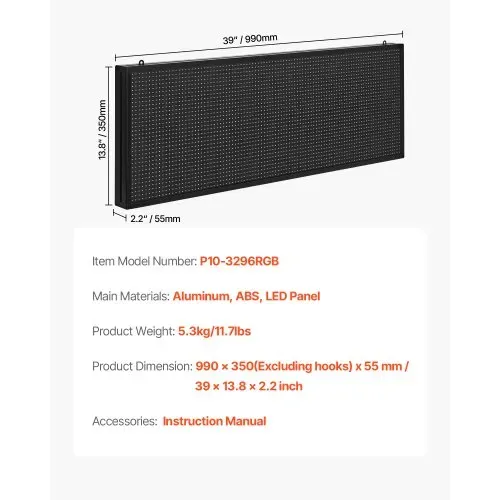 VEVOR programmierbare LED Zeichen P10 Vollfarbe flexibles digitales Scrolling Panel, DIY Anzeigetafel mit benutzerdefiniertem Textmuster und GIF & Bluetooth App Steuerung LED Laufschrift (99 x 35 cm) – Bild 6