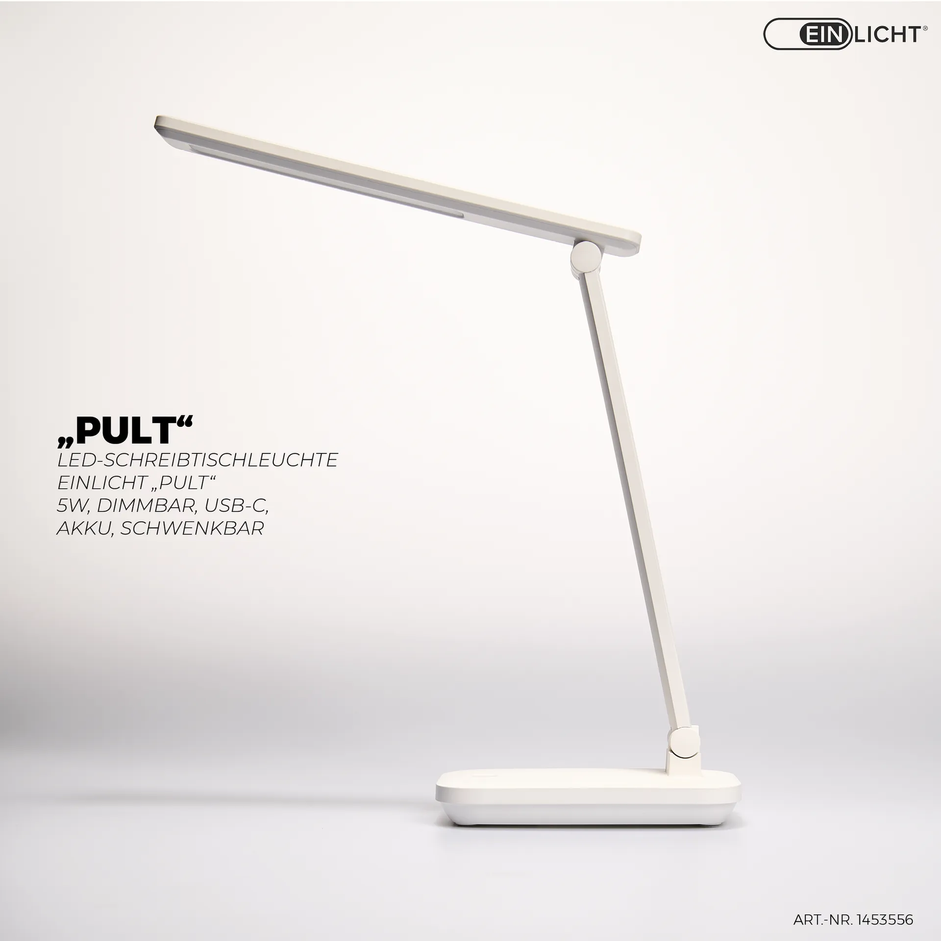 LED-Schreibtischleuchte EINLICHT ''Pult'' 5W, dimmbar, USB-C, Akku, schwenkbar – Bild 2