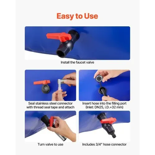 VEVOR Wasserspeicherblase, 1000 L PVC-Weichwasserbeutel, Wasserspeicherbehälter, auslaufsicherer & verschleißfester Wassertank für die Outdoor-Bewässerung von Wohnmobil, Camping, Notfall – Bild 4