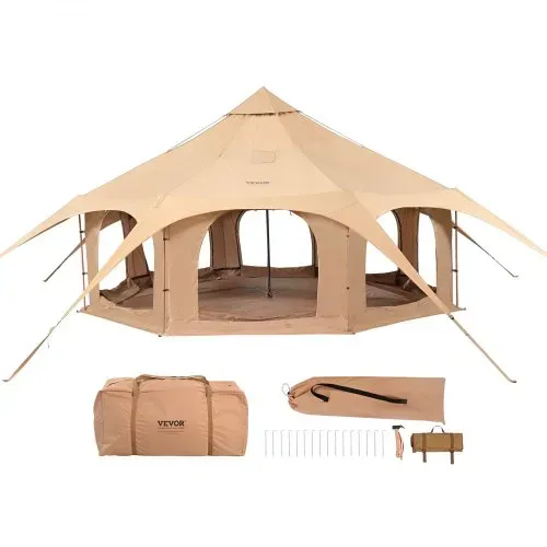 VEVOR Glockenzelt 5 x 2,8 m Jurten Zelt TC-Baumwolle und robusten Eisenstangen mit einer Bodenplane aus Oxford-Stoff Campingzelt Familienzelt 8 Fenster Gruppenzelt für Outdoor-Abenteuer – Bild 8