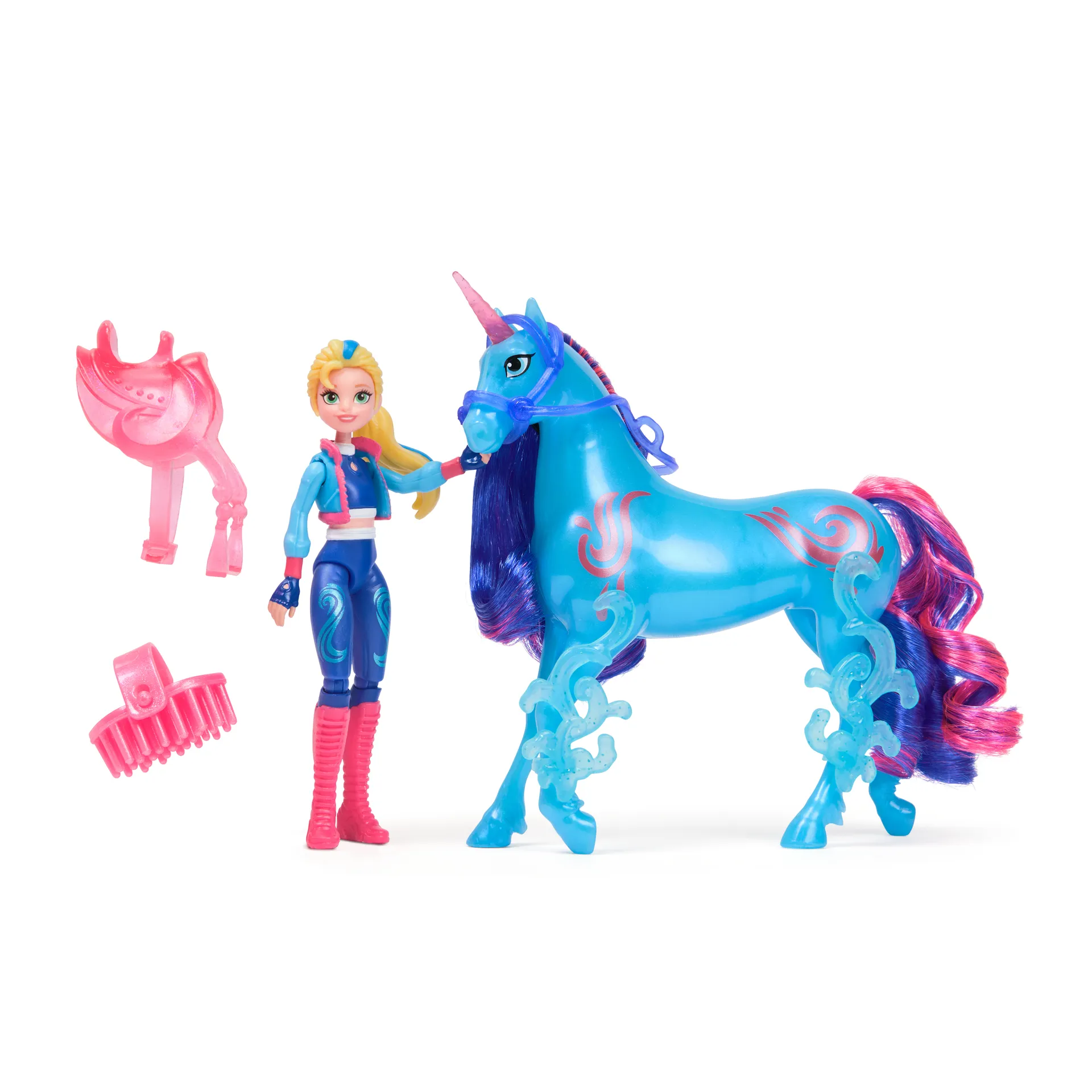 Unicorn Academy - Isabel und Einhorn River mit echter Mähne und Schweif sowie Bürste, ca. 12 cm große Originalfiguren zur beliebten Netflix Serie, für Kinder ab 4 Jahren – Bild 2