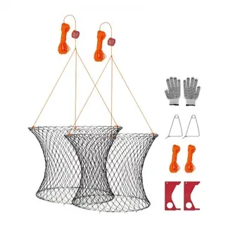 VEVOR Krabbenfallen mit Doppelringen 60 cm (oben) 50 cm (unten), Krabbenreusen 2 Stk. Faltbar mit Skala, 18,28 m Seil und Drahtgitterboden, Krabbensenke für Blaukrabben Wollhandkrabben VEVOR Krabbenfallen mit Doppelringen 60 cm (oben) 50 cm (unten), Krabbenreusen 2 Stk. Faltbar mit Skala, 18,28 m Seil und Drahtgitterboden, Krabbensenke für Blaukrabben Wollhandkrabben