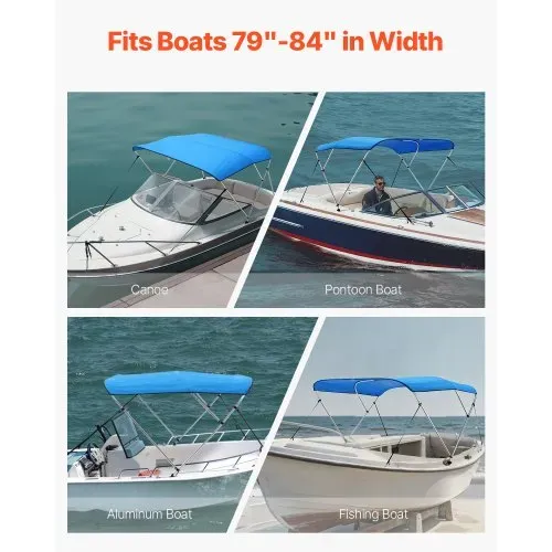 VEVOR Bimini Top Bootsabdeckung Sonnenverdeck (3 Bögen) aus 600D Polyester mit Rahmen aus Aluminiumlegierung, wasserdichte Sonnenschutz-Bootsmarkise mit Aufbewahrungstasche, 201-213 cm (B) Blau – Bild 5