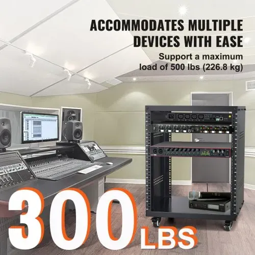 VEVOR 12U AV-Rack-Ständer, 500 lbs Kapazität, Netzwerk-Stereo-Aufnahmestudio-Rack mit feststellbaren Lenkrollen, runden und quadratischen Löchern, speziellen Belüftungsöffnungen für die Montage von 19-Zoll-Audio-, Video-, Musik- und IT-Geräten – Bild 2