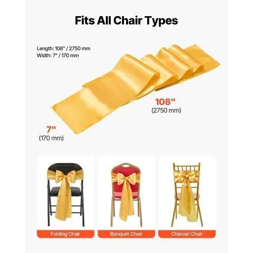 VEVOR Stretch-Stuhlschärpen mit Schleifen aus Spandex, Stuhlhussen & Stretch-Stuhlschärpen, Elastische Stuhlbänder, Passende Stuhldekoration für Hochzeiten, Partys und Feste (50 Stück, Gold) – Bild 5
